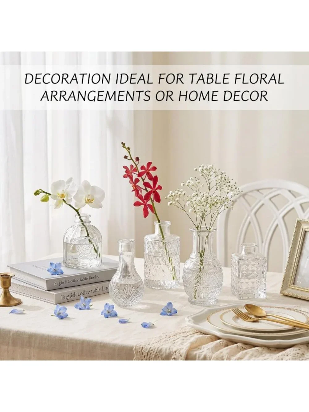Set of 12 Clear Glass Bud Vases - Small Flower Centerpieces for Weddings